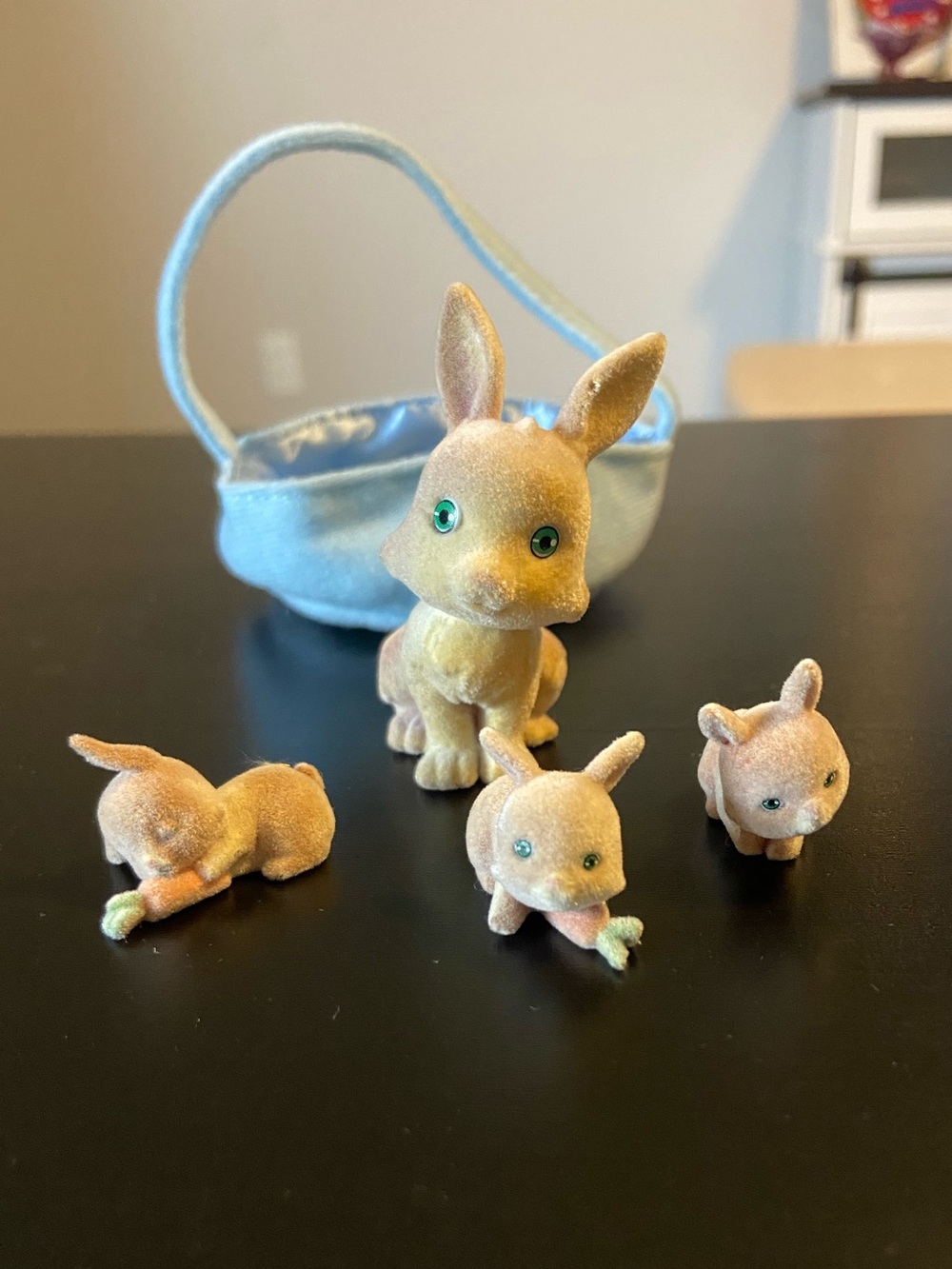 Flocked Bunny in My Pocket Family with Blue Basket